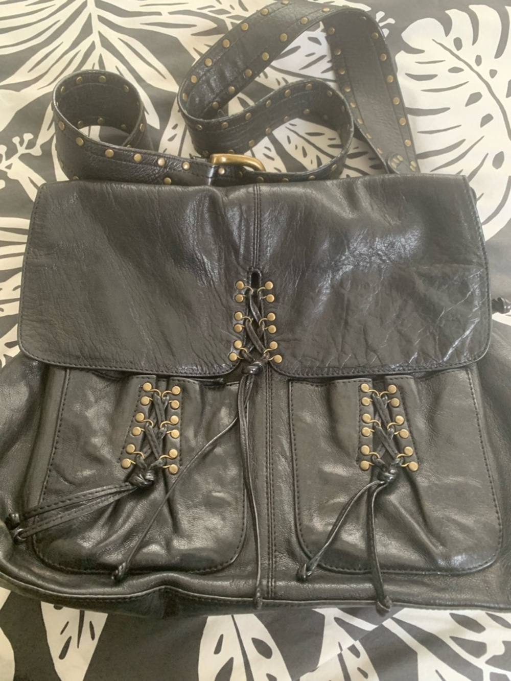 Vintage KOOBA Annie black leather messenger bag - Corset and Studs - heavy rock